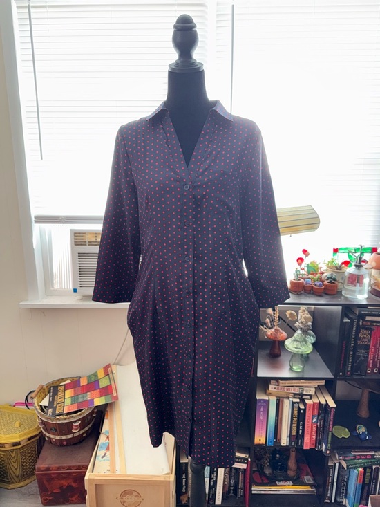 The Limited Dresses & Skirts - The Limited Navy Blue Midi Dress with Pink Polka Dots